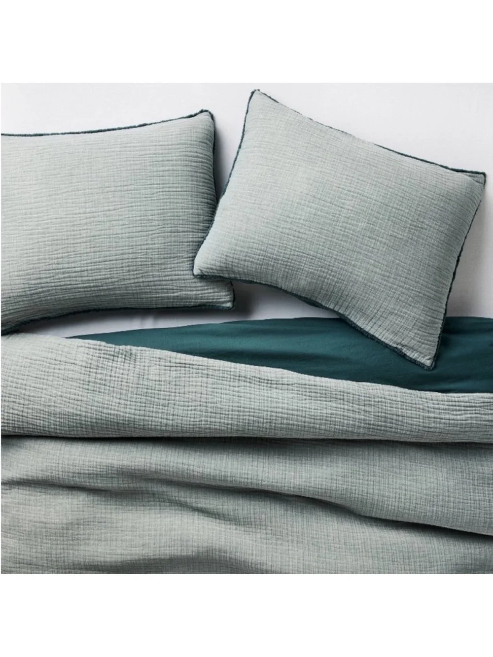 NWT Full/Queen Textured Chambray Cotton Duvet Cover & Sham Set Dark Teal Blue